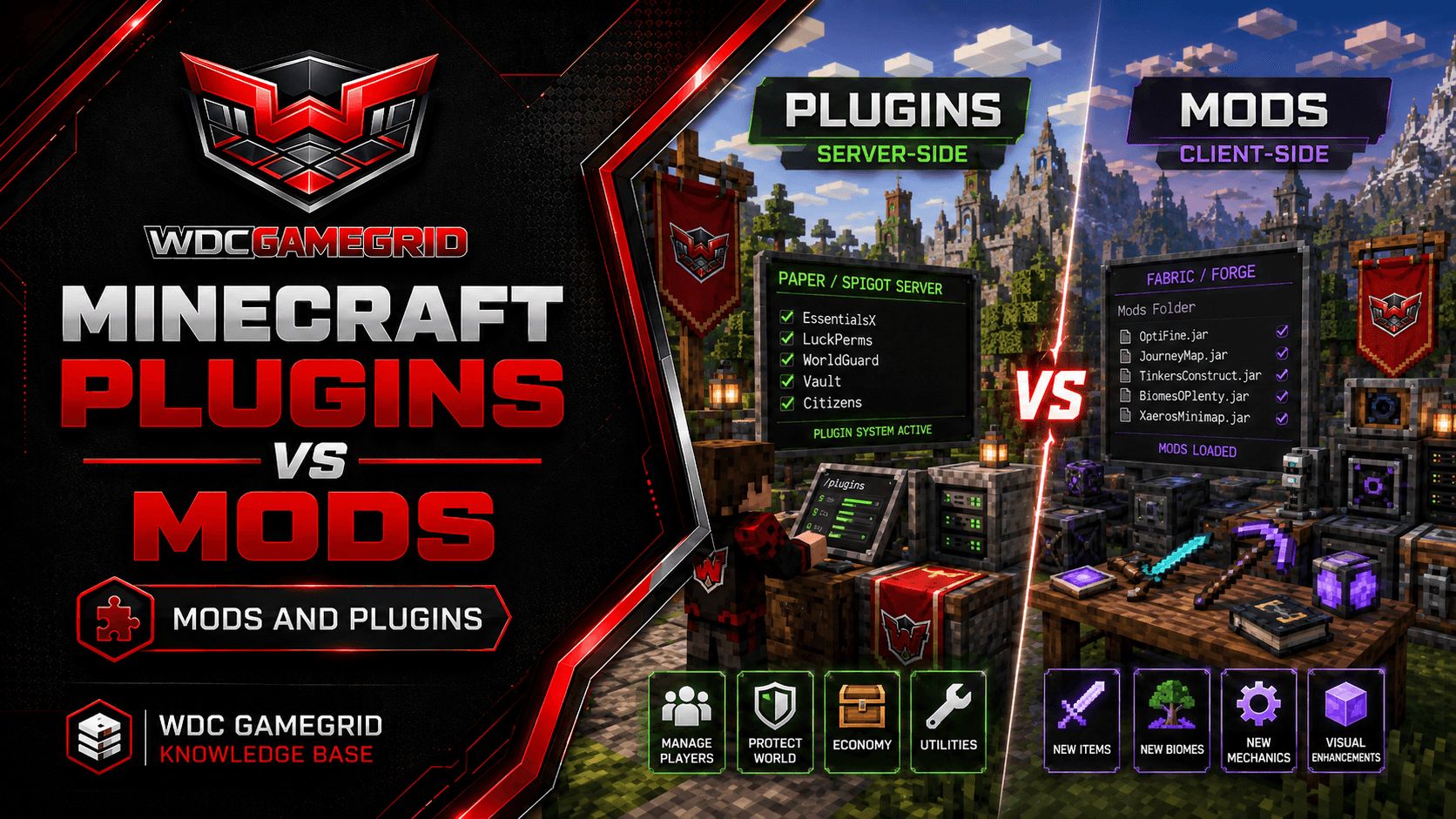 Minecraft Plugins vs Mods - visual guide